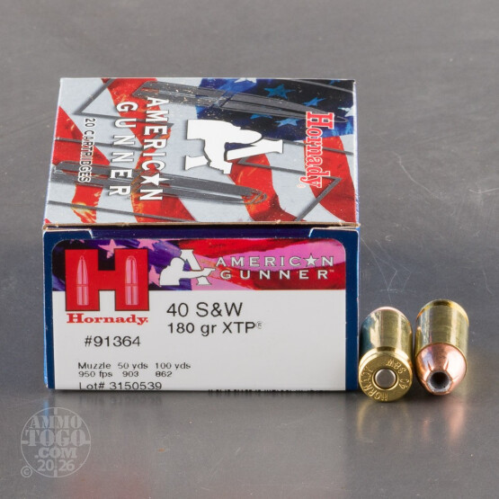 20rds – 40 S&W Hornady American Gunner 180gr. XTP JHP Ammo