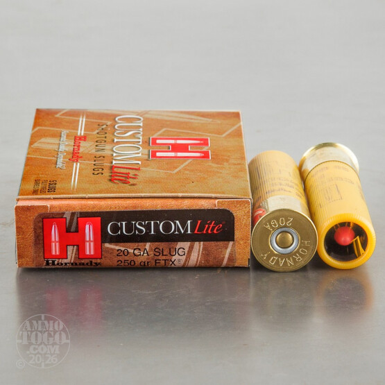 5rds - 20 Gauge Hornady Custom Lite 2-3/4" 250gr. FTX Sabot Slug Ammo