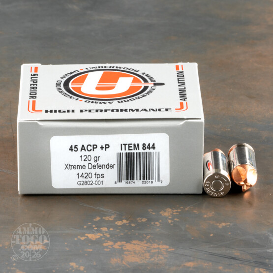 20rds – 45 ACP +P Underwood 120gr. Xtreme Defender Ammo