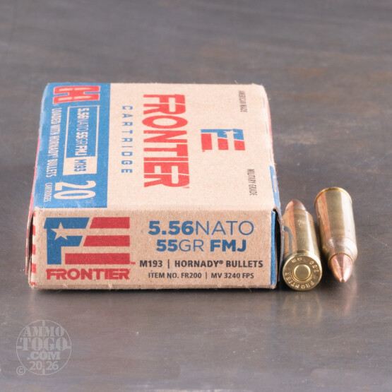 20rds - 5.56x45 Hornady Frontier 55gr. FMJ M193 Ammo