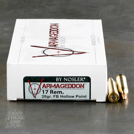 20rds – 17 Rem Nosler Varmageddon 20gr. FBHP Ammo