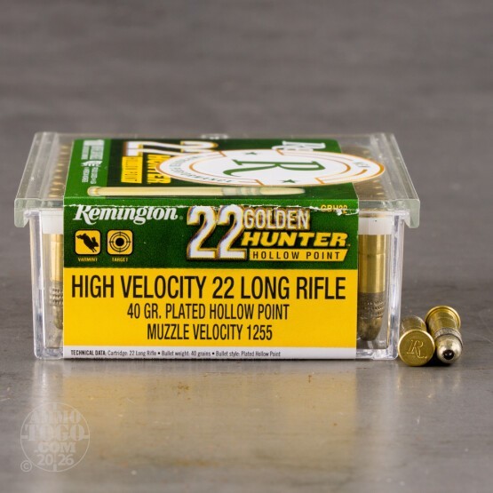 100rds – 22 LR Remington 22 Golden Hunter 40gr. CPHP Ammo