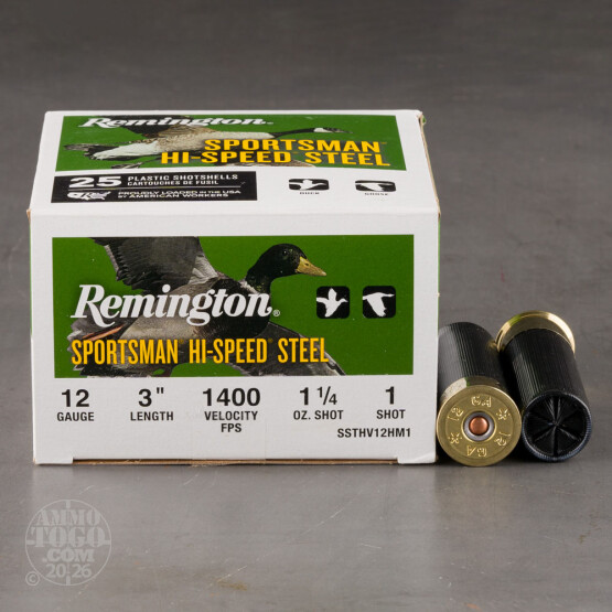 25rds – 12 Gauge Remington Sportsman Hi-Speed Steel 3" 1-1/4oz. #1 Steel Shot Ammo