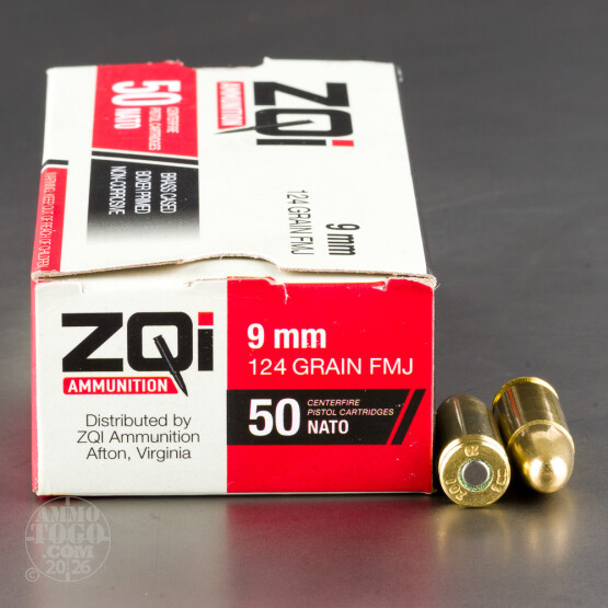 50rds – 9mm NATO ZQI 124gr. FMJ Ammo