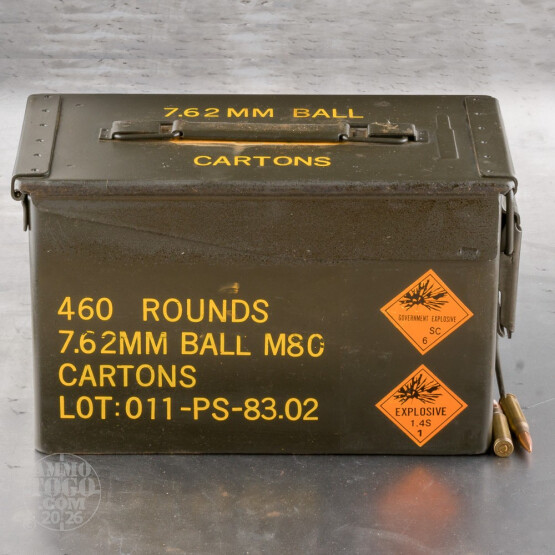 460rds - 7.62x51mm PMC Surplus Ammo Can 146gr. FMJ Ammo