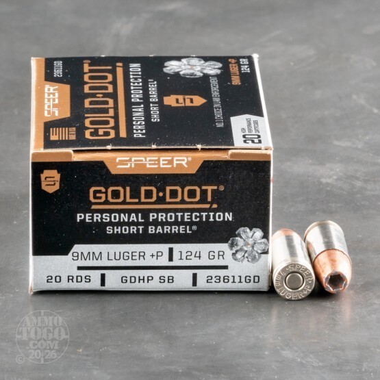 20rds – 9mm +P Speer Gold Dot Short Barrel 124gr. JHP Ammo