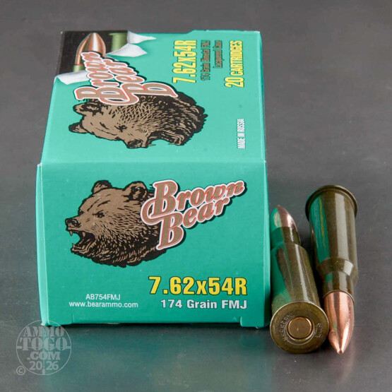 20rds - 7.62x54R Brown Bear 174gr. FMJ Ammo