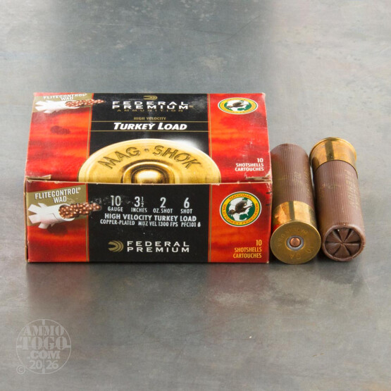 10rds - 10 Gauge Federal Premium Mag-Shok HV 3 1/2" 2oz #6 Turkey Load
