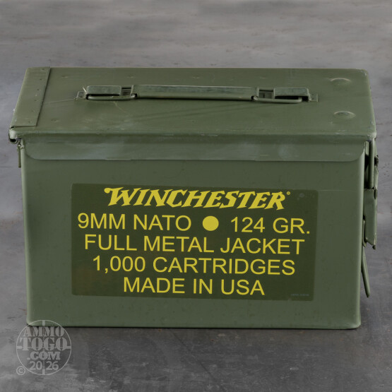 1000rds – 9mm NATO Winchester USA 124gr. FMJ Ammo in Ammo Can
