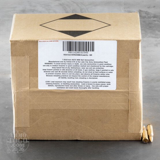 500rds - 7.62x51mm Lake City 149gr. FMJ XM80 Ammo