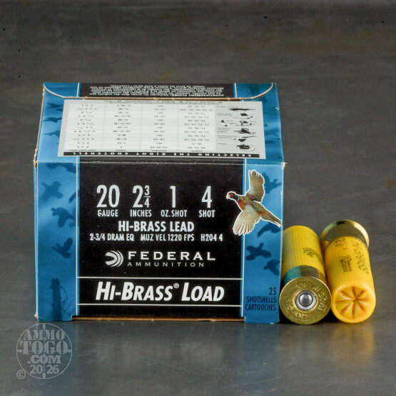 25rds – 20 Gauge Federal Game-Shok Hi-Brass 2-3/4" 1oz. #4 Shot Ammo