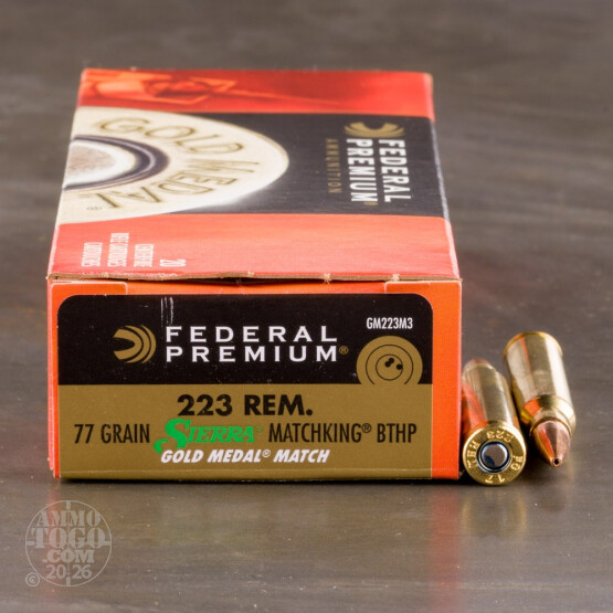 200rds – 223 Rem Federal Gold Medal 77gr. MatchKing BTHP Ammo