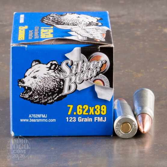 500rds - 7.62x39 Silver Bear 123gr. FMJ Ammo