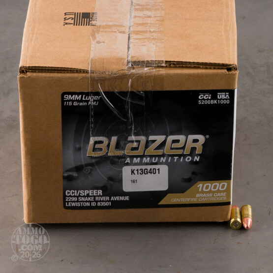 1000rds – 9mm Blazer Brass 115gr. FMJ Ammo