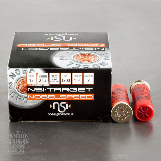 250rds - 12 Gauge NSI NobelSpeed 2 3/4" 3 Dram 1 1/8oz. #8 Shot Ammo