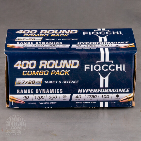 400rds – 5.7x28mm Fiocchi Combo Pack 40gr. FMJ & 40gr. THP Ammo