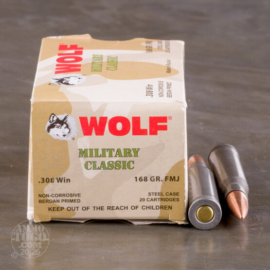 20rds - 308 Wolf Military Classic 168gr. FMJ Ammo