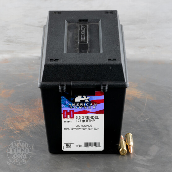 200rds – 6.5 Grendel Hornady American Gunner 123gr. BTHP Ammo in Field Box