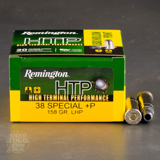 20rds – 38 Special +P Remington HTP 158gr. LHP Ammo