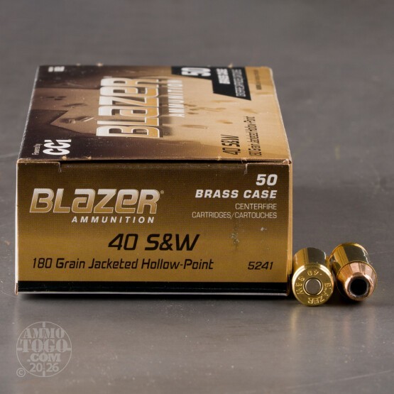 50rds – 40 S&W Blazer Brass 180gr. JHP Ammo