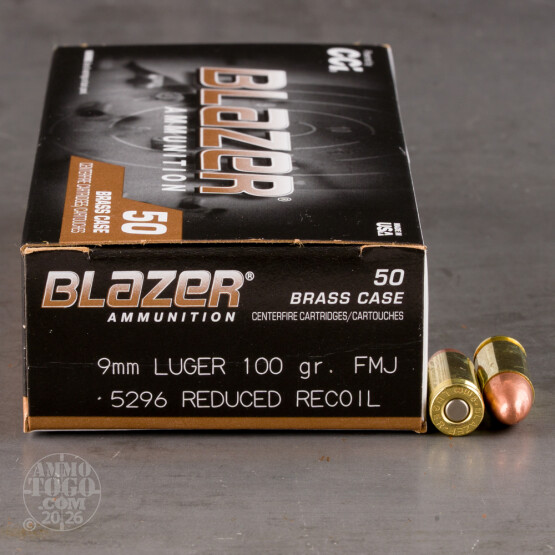 50rds – 9mm Blazer Brass Reduced Recoil 100gr. FMJ Ammo