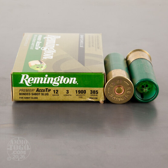 5rds – 12 Gauge Remington Premier AccuTip 3" 385gr. Bonded Sabot Slug Ammo