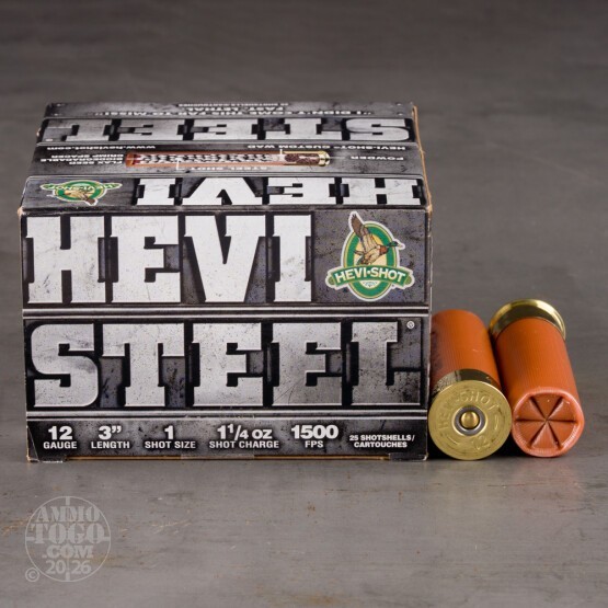 25rds – 12 Gauge Hevi-Steel 3" 1-1/4oz. #1 Steel Shot Ammo