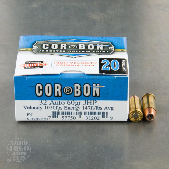 20rds - 32 Auto Corbon 60gr. HP Ammo