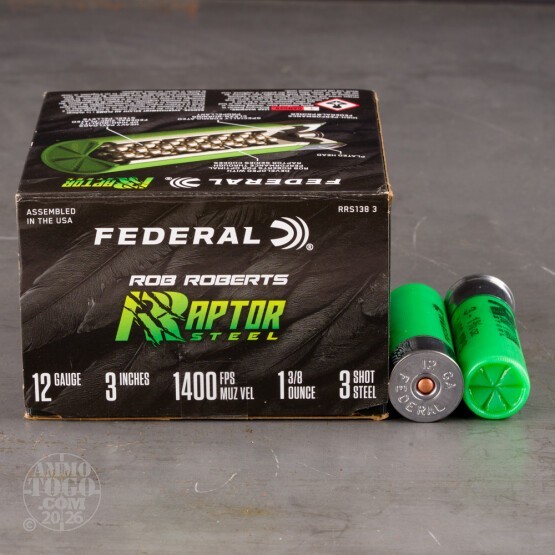 25rds – 12 Gauge Federal Rob Roberts Raptor Steel 3" 1-3/8oz. #3 Steel Shot Ammo