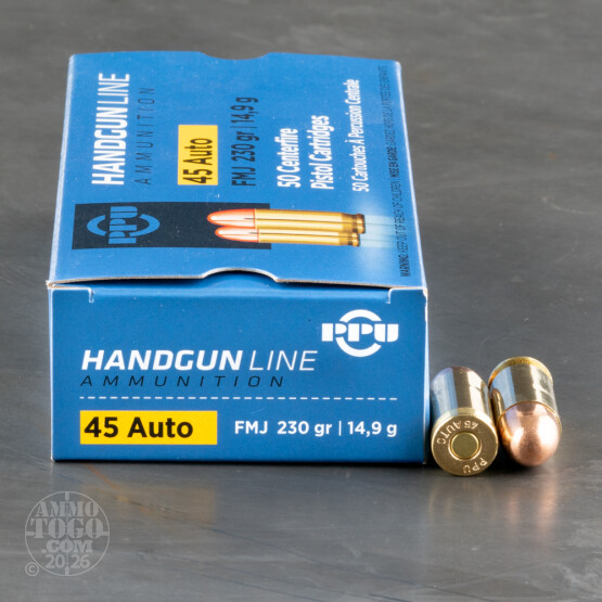 50rds - 45 ACP PRVI Partizan 230gr. FMJ Ammo