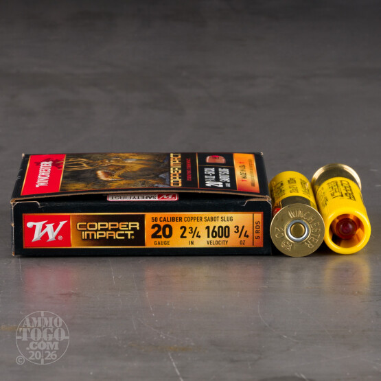 5rds – 20 Gauge Winchester Copper Impact 2-3/4" 3/4oz. Tipped Copper Sabot Slug Ammo