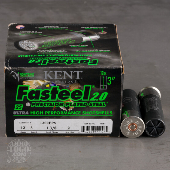 25rds – 12 Gauge Kent Fasteel 2.0 Precision Plated 3" 1-3/8oz. #2 Steel Shot Ammo