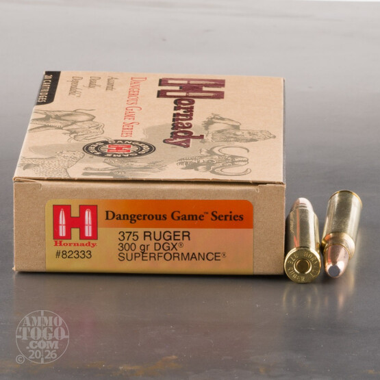 20rds - 375 Ruger Hornady Custom 300gr. DGX Superformance Ammo