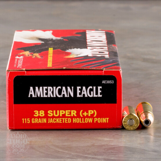 50rds - 38 Super Auto Federal American Eagle 115gr. +P JHP Ammo