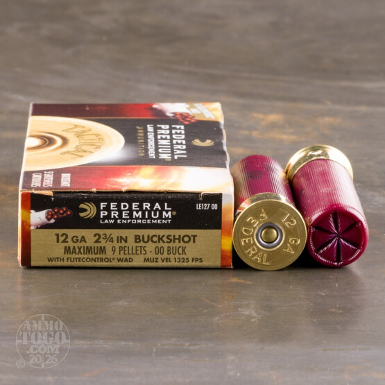 5rds - 12 Ga. Federal LE Tactical Full Power 9 pell. 00 Buck 2 3/4