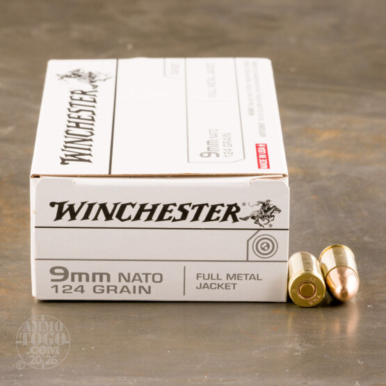 50rds - 9mm Winchester NATO Mil-Spec 124gr. FMJ Ammo