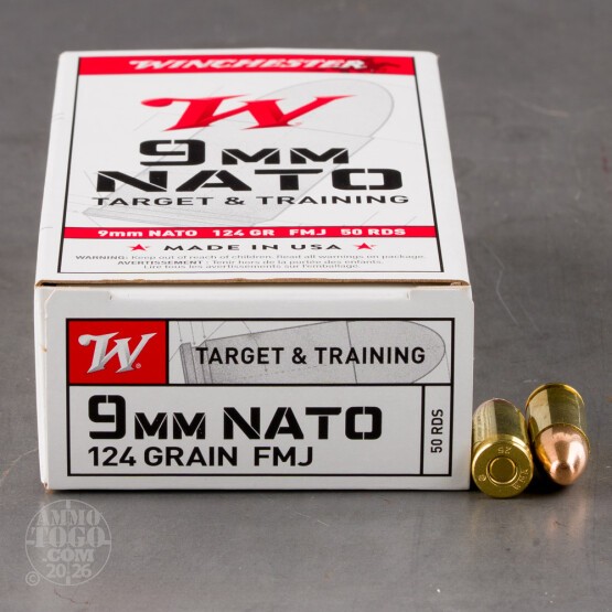 50rds - 9mm Winchester NATO Mil-Spec 124gr. FMJ Ammo