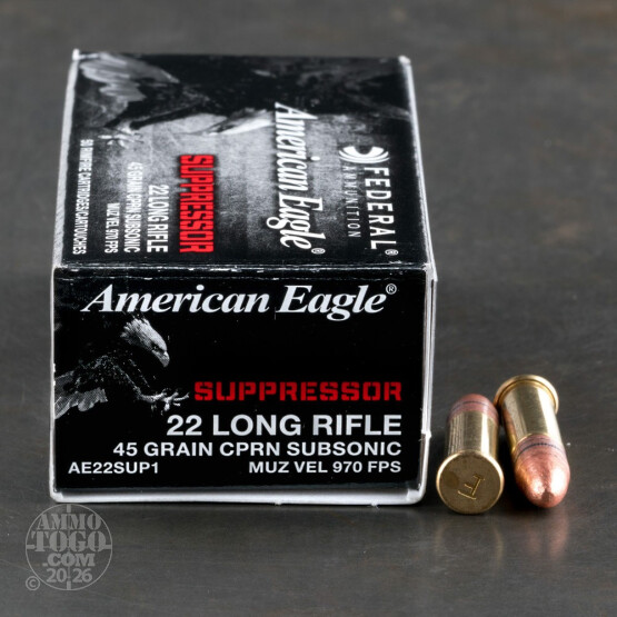 50rds – 22 LR Federal American Eagle Rimfire Suppressor 45gr. CPRN Ammo