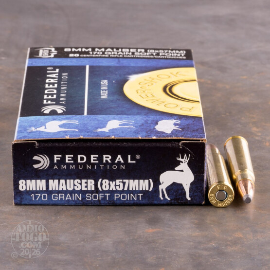 20rds - 8mm Mauser Federal Power-Shok 170gr. Soft Point Ammo
