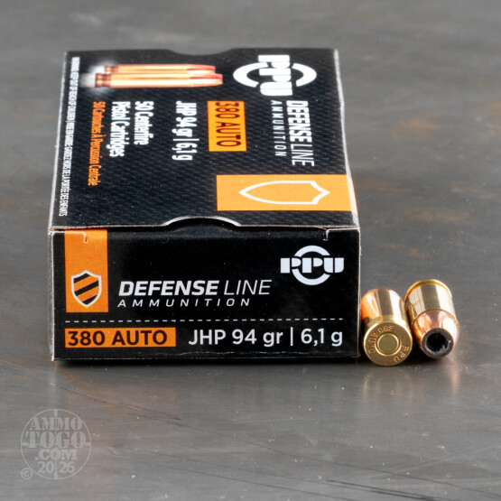 50rds - 380 Auto PRVI Partizan 94gr. JHP Ammo