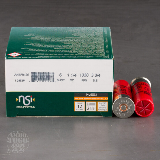 250rds – 12 Gauge NobelSport High Brass Field 2-3/4" 1-1/4oz. #6 Shot Ammo