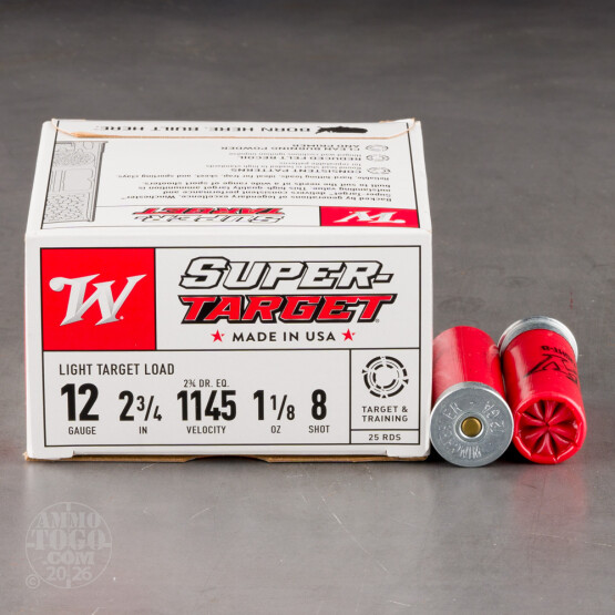 250rds - 12 Gauge Winchester Super Target 2 3/4" 1 1/8oz. 2 3/4 Dram #8 Shot
