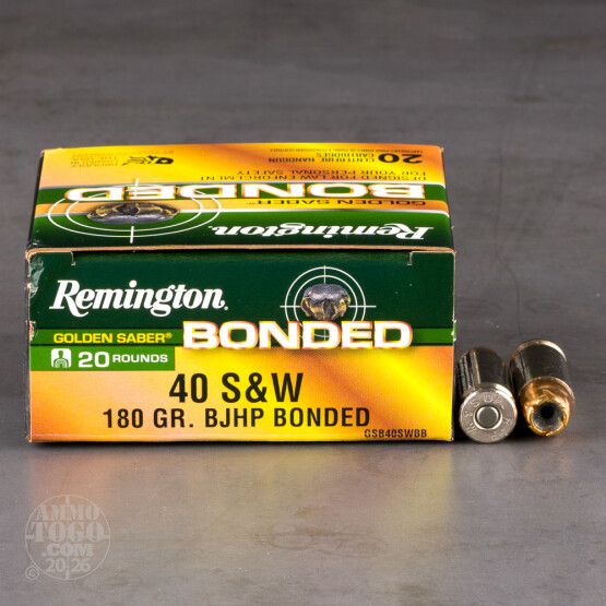 20rds – 40 S&W Remington Golden Saber Bonded 180gr. BJHP Ammo