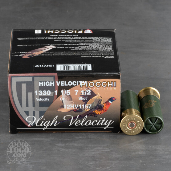 250rds - 12 Gauge Fiocchi High Velocity Hunting 2 3/4" 1 1/5oz. # 7 1/2 Shot Ammo