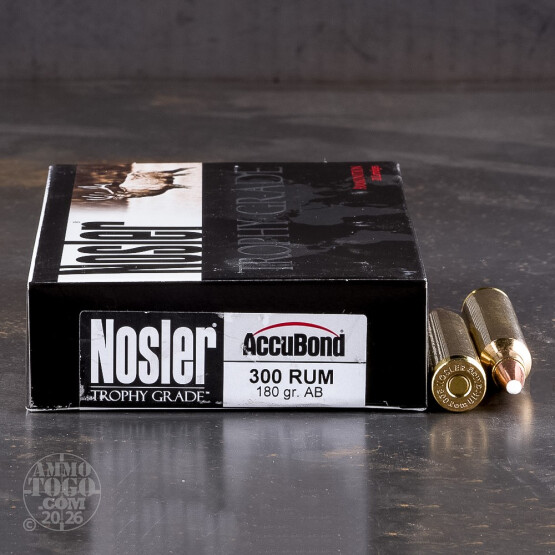20rds – 300 RUM Nosler Trophy Grade 180gr. AccuBond Ammo