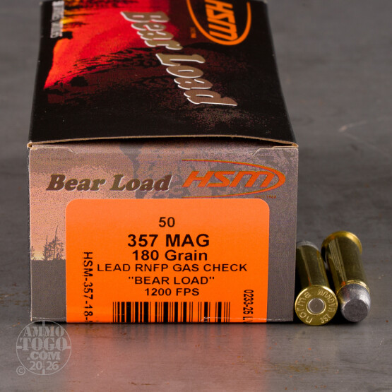 50rds – 357 Mag HSM Bear Load 180gr. RNFPGC Ammo