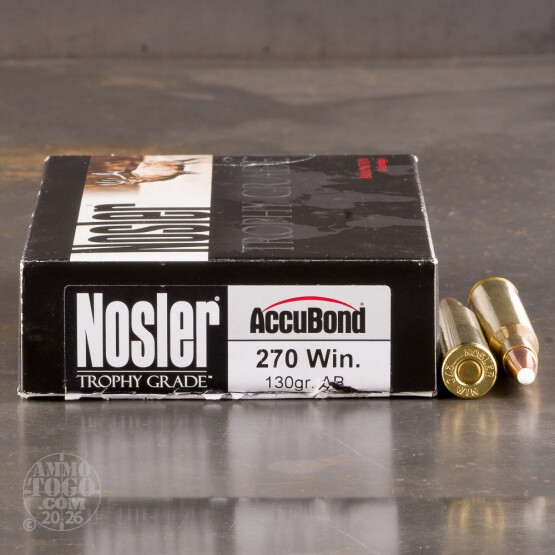 20rds - 270 Win Nosler Trophy Grade 130gr. Accubond Polymer Tip Ammo