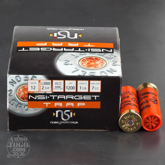 25rds - 12 Gauge NSI Trap 2 3/4" 3 Dram 1 1/8oz. #7 1/2 Shot Ammo