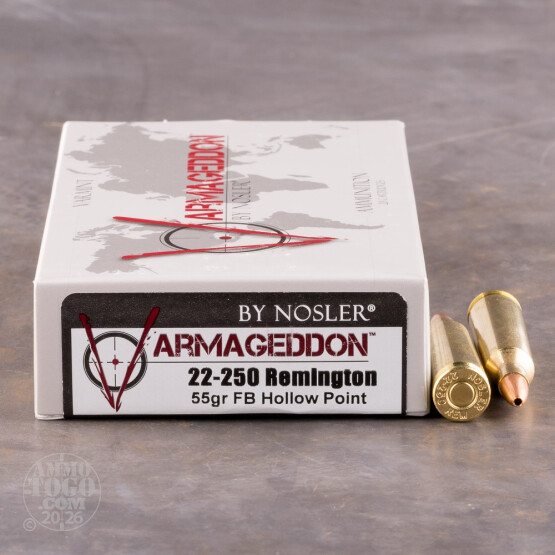 20rds - 22-250 Rem. Nosler Varmageddon 55gr. Flat Base Hollow Point Ammo