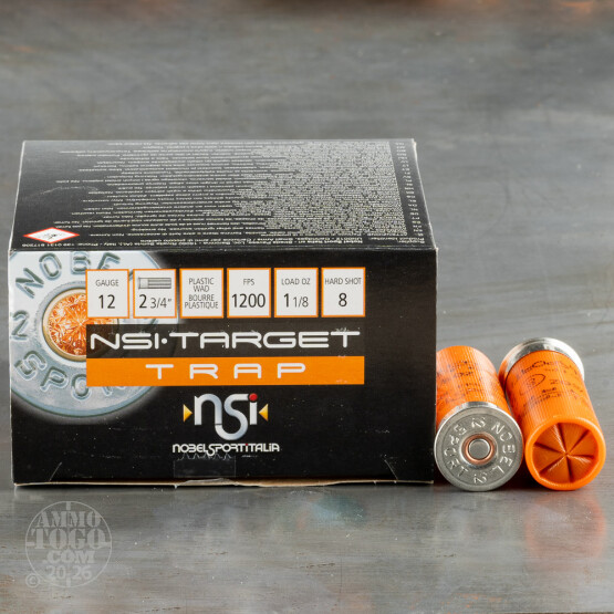 25rds - 12 Gauge NSI Trap 2 3/4" 3 Dram 1 1/8oz. #8 Shot Ammo